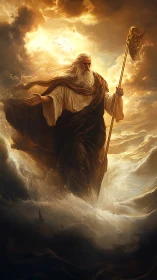 Mythic sea deity portrait in dramatic digital painting style.