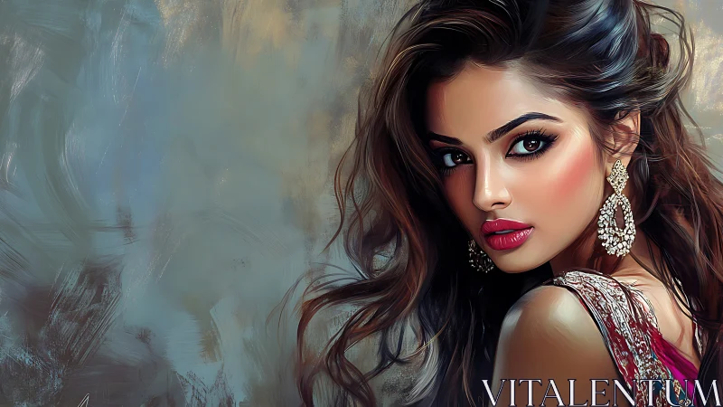 Radiant portrait of a woman with shimmering earrings and grace.