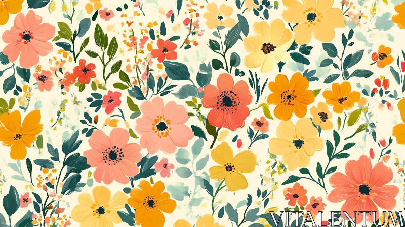 Vibrant Floral Garden Pattern with Layered Botanical Elements