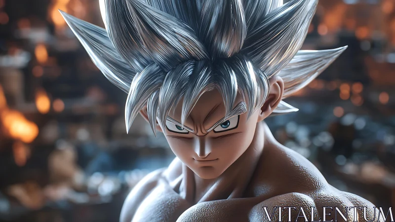 Silver-haired anime warrior channels intense battle focus.