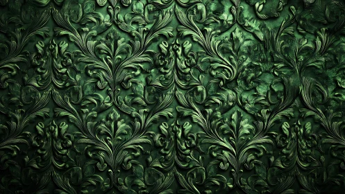 Lush emerald floral pattern with softly carved textures.