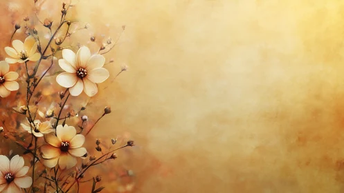 Translucent Cosmos Daisy Blossoms with Stamen Details Against Graduated Warm Background