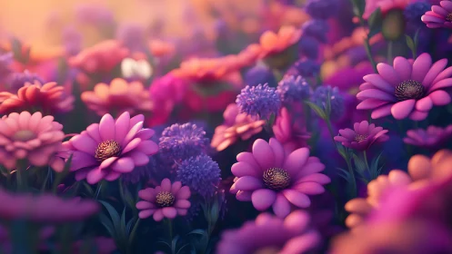 Vibrant Pink Daisy Field with Golden Sunlight.