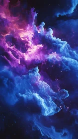 Radiant cosmic clouds swirl in luminous violet and blue light