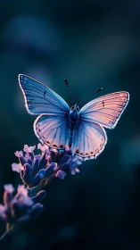 Twilight blue butterfly poised on lavender dreams in bloom.