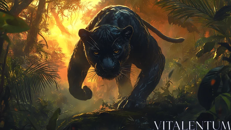 Black Panther in Forest with Warm Backlighting.