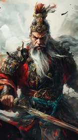 Ancient warlord in ornate armor commands the storm of battle.