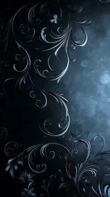 Midnight silver arabesques curling through moonlit mist.