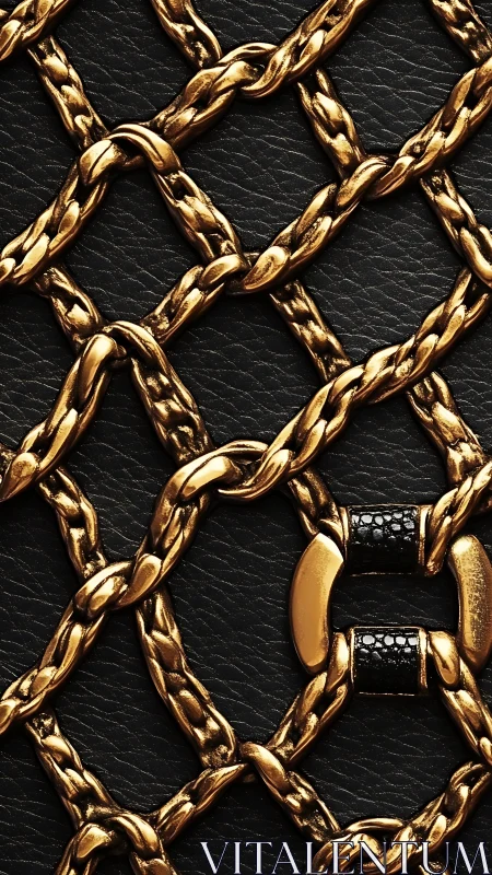 Interlaced gold chains form geometric pattern on black leather