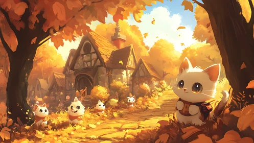 Cozy Autumn Cats in Their Magical Village Home.