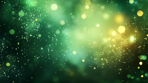 Green cosmic bokeh field glows with dense floating lights