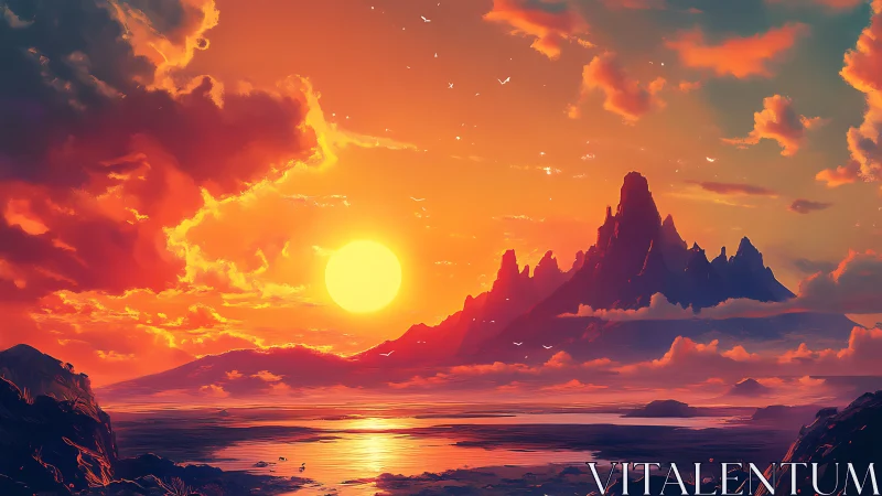 Sunset carves molten crowns along a dreaming island ridge