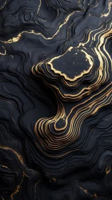 Layered metallic contour structure on dark textured field.