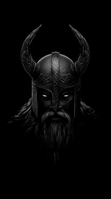 Shadowed viking warrior with horned helm and calm strength.