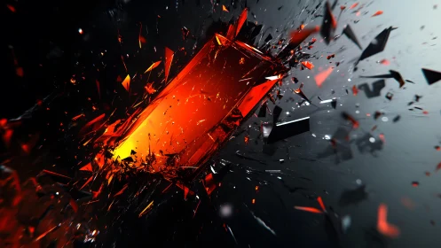 Shattering Red Glass Rectangle in Futuristic Abstract Style.