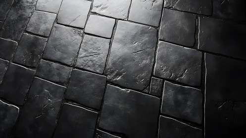Dark stone tile floor with subtle texture in dramatic lighting.