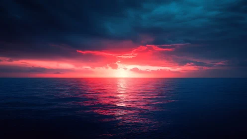 Neon magenta seascape captures cinematic twilight horizon glow