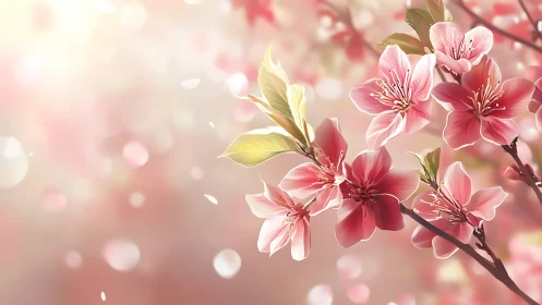 Blossoms drift through sunlit ethereal haze. Springtime magic blooms.