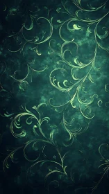 Ornate emerald vine arabesque with luminous scrollwork pattern.