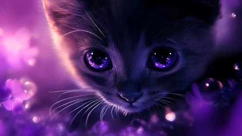 Mystical Purple Cat with Glowing Eyes.