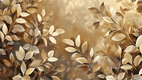 Golden botanical branches in soft abstract background.