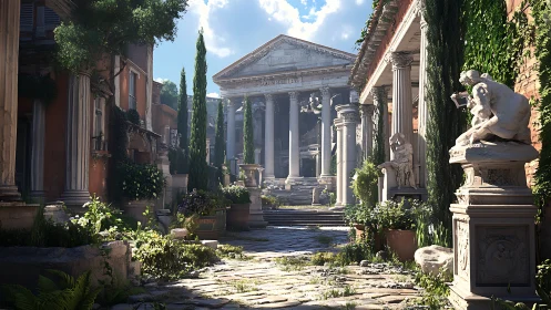 Digital reconstruction of classical courtyard and temple.