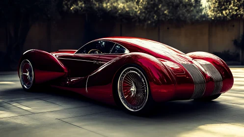 Streamlined red concept coupe with retro aero body and wire wheels