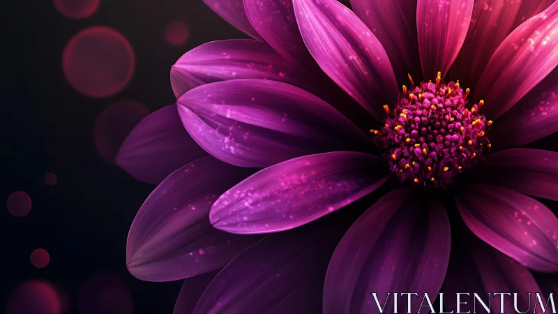 High-contrast magenta osteospermum with volumetric luminance detail and dark atmospheric bokeh backg