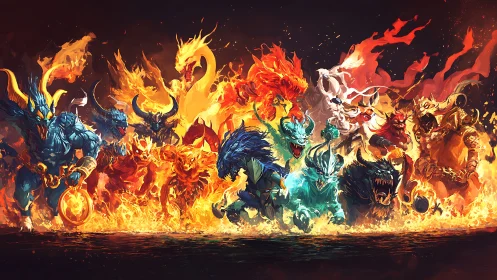Elemental demon horde charges through infernal firestorm