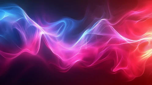 Neon light wave strands curve across dark gradient background