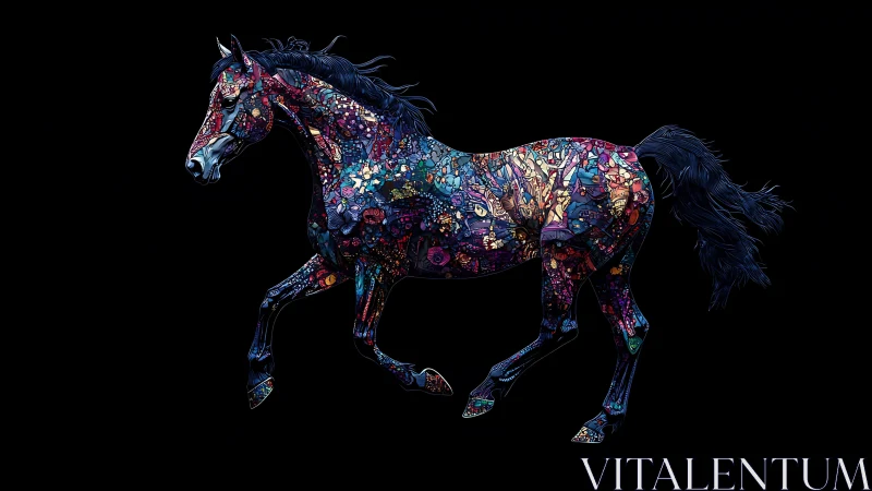 Prismatic mosaic horse rendered as luminous digital silhouette