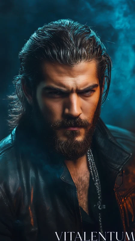 Brooding bearded rebel meets neon-tinted midnight haze