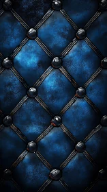 Midnight cobalt tufted leather grid with molten seams.