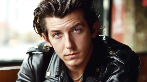 Leather-clad gaze rewrites the classic rebel portrait quietly