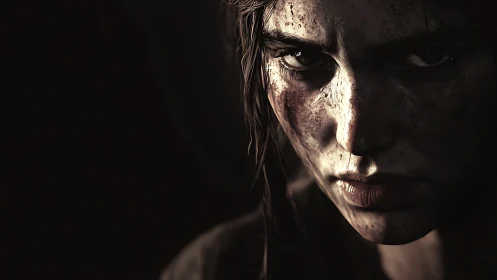 Defiant survivor’s scarred face emerges from stark shadows