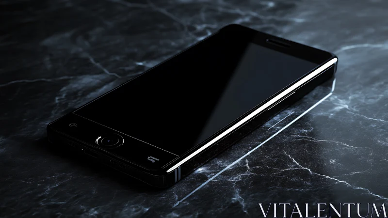 Sleek Black Smartphone on Dark Marble Surface