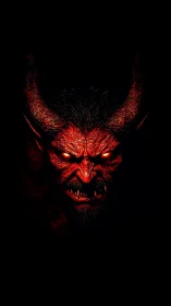 Infernal horned demon portrait with glowing molten eyes