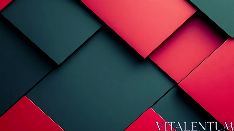 Geometric red and teal panels in layered digital abstraction.