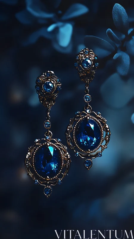 Baroque gold filigree earrings with faceted sapphire gemstones