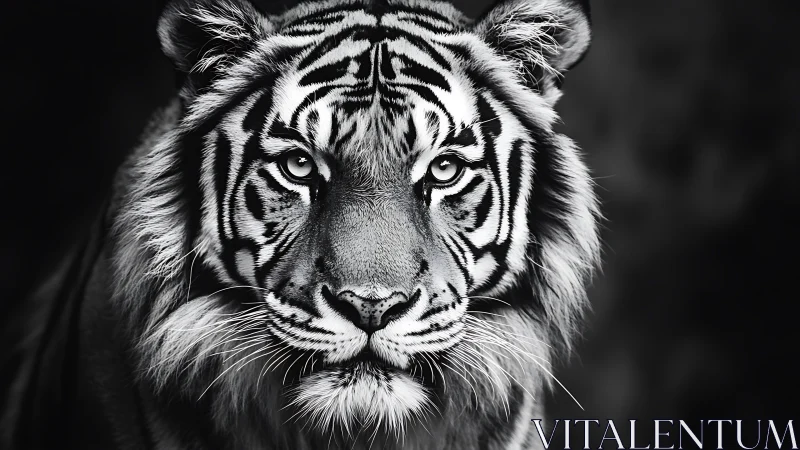 Silver stripes stare back as the midnight tiger holds court