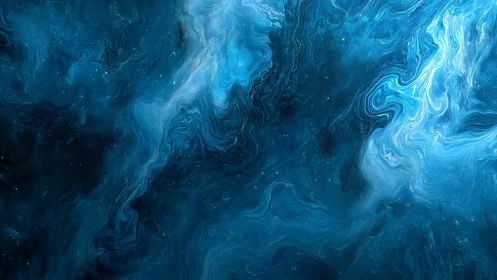 Deep blue fluid nebula forms swirling cosmic currents