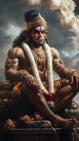 Mythic simian monarch in hyper-detailed ceremonial regalia.
