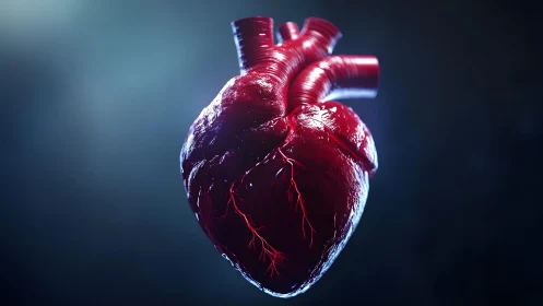 Realistic Human Heart Illustration with Dramatic Lighting.