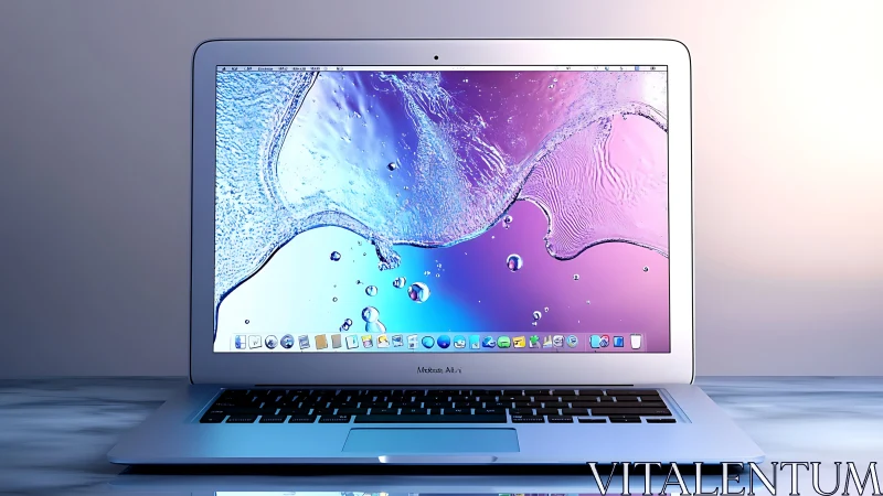 Aluminum laptop with high-gloss liquid interface under cool keylighting