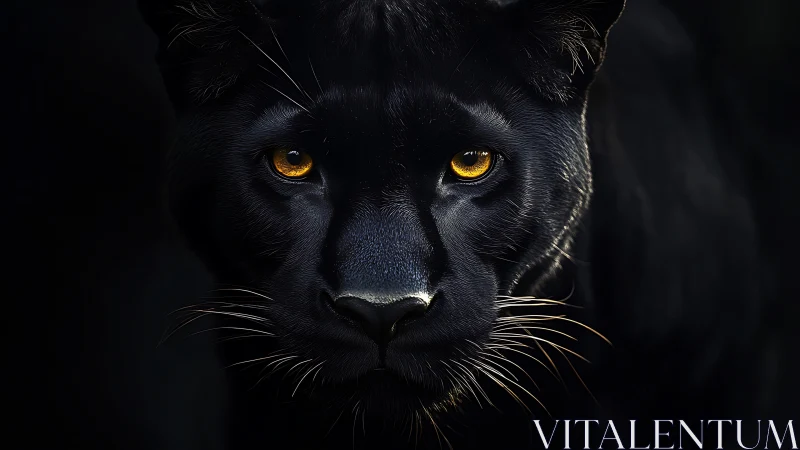 Black Panther Portrait: Golden Eyes Against Darkness.