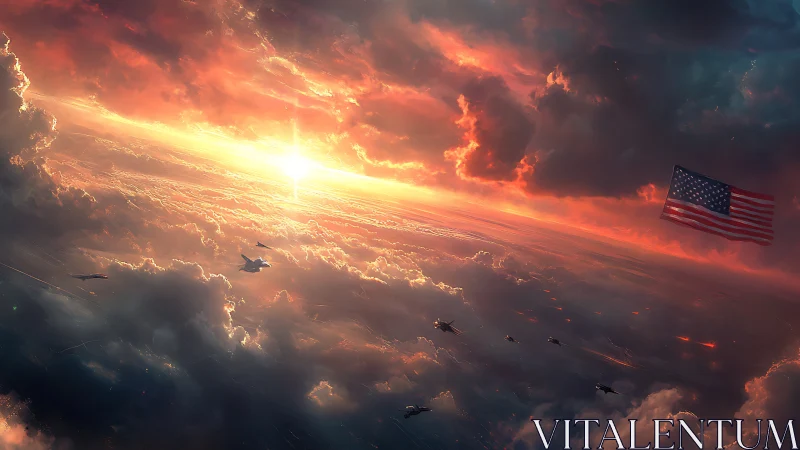 Sunlit squadrons carve burning paths through tilted heavens