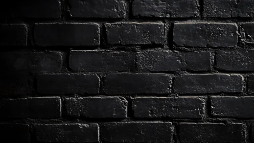 Matte black brick wall with directional raking side light texture.