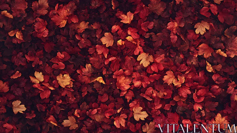 Dense carpet of red autumn leaves covering the ground.