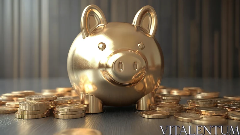 Golden piggy bank surrounded by coins in a cozy glow.