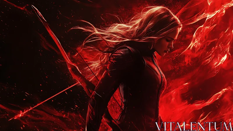 Red-lit archer in profile with fiery motion effects.